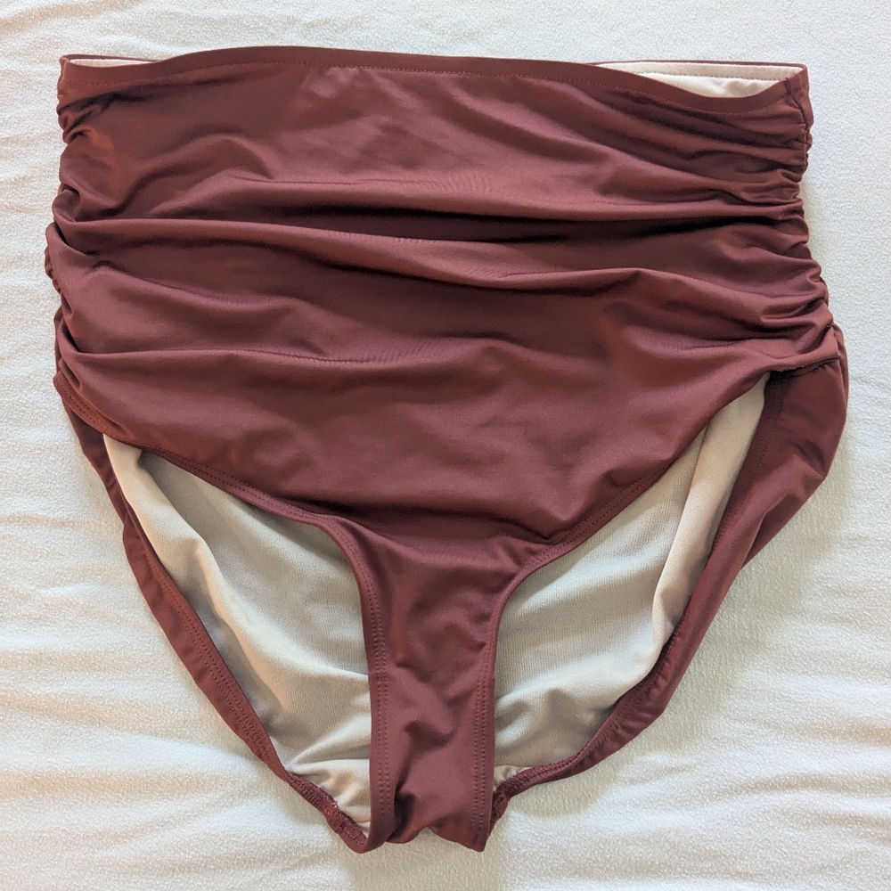 Abion Maroon/Rust High Waisted Rushed Swim Bottom Size Large - Picture 5 of 5